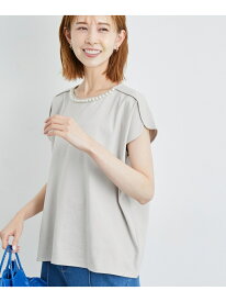 【SALE／30%OFF】洗える/パール付ハチワレスリーブトップス ROPE' PICNIC ロペピクニック トップス カットソー・Tシャツ グレー ホワイト ネイビー【RBA_E】[Rakuten Fashion]