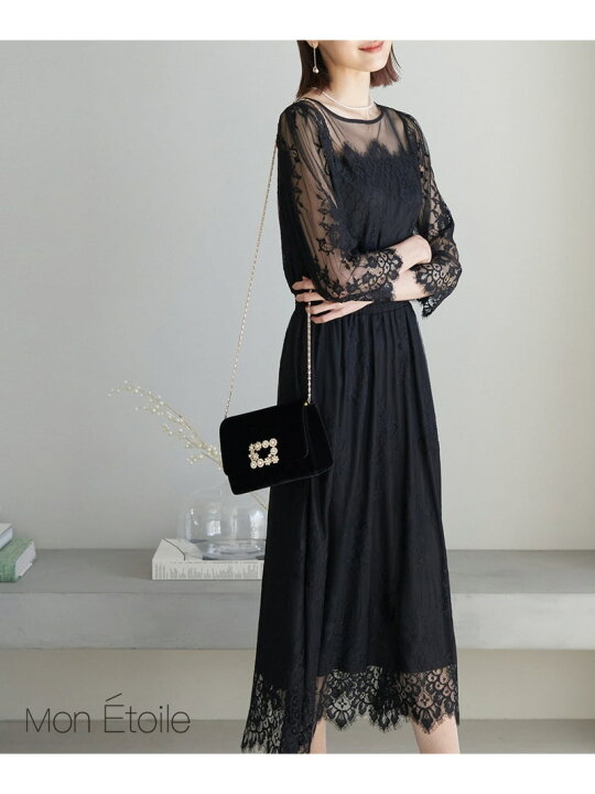 楽天市場 Mon E Toile 結婚式にも レースdress Rope Picnic ロペピクニック ワンピース ワンピースその他 ブラック ベージュ カーキ ブルー パープル 送料無料 Rakuten Fashion J Adore Jun Online