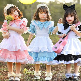 メイド服 魔女不思議の国のアリス 女の子 コスプレ衣装 コスチューム 袖取り出し可能 子供用 仮装 ハロウィン アリス コスチューム ワンピース