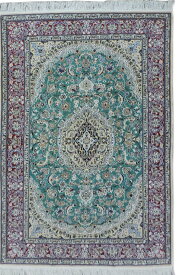 ペルシャ絨毯 カーペット ウール シルク 手織り 高級 ペルシャ絨毯の本場 イラン ナイン産 中型サイズ 195cm×130cm【本物保証/直輸入】