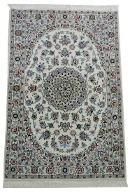 ペルシャ絨毯 カーペット ウール シルク 手織り 高級 ペルシャ絨毯の本場 イラン ナイン産 中型サイズ 195cm×132cm【本物保証/直輸入】
