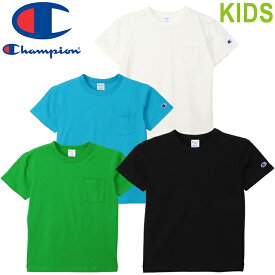 Champion チャンピオン CK-Z303 KIDS SHORT SLEEVE POCKET T-SHIRT (キッズ) ショートスリーブ ポケット ティーシャツ Tシャツ ポケT 袖ロゴ 半袖 トップス スポーツ ストリート 子供用 子供服 女の子 男の子 キッズ 4カラー 国内正規 2024SS