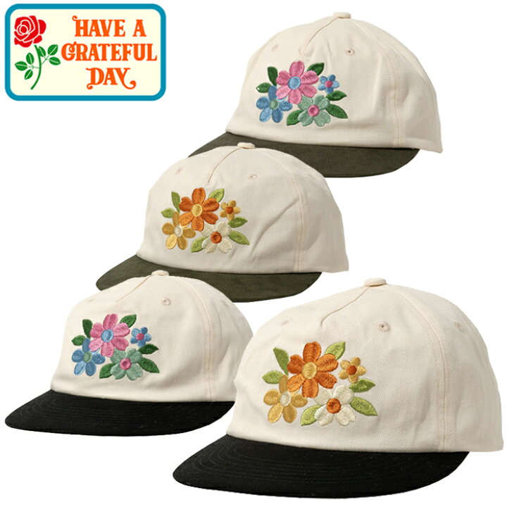 HAVE A GRATEFUL DAY ハブ ア グレイトフル デイ GDG0400CP25M 5 PANEL CAP ファイブ パネル キャップ 帽子 フラワー 花柄 刺繡 ワッペン ロゴ 調整可能 アジャスター付 ナチュラル ストリート アウトドア メンズ レディース ユニセックス 4カラー JAIPUR
