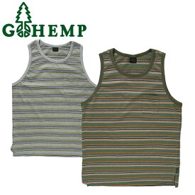 GOHEMP ゴーヘンプ GHC4496BJQ ROUND TANK TOP ラウンド タンク トップ ノースリーブ 胸ポケ ジャガード ボーダー 麻 トップス ナチュラル カジュアル アウトドア メンズ ユニセックス 2カラー