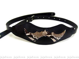 JAJABOON 蝙蝠ギターストラップ　パイソン 蛇革（ダイヤモンドパイソン）+牛革（レザー）製