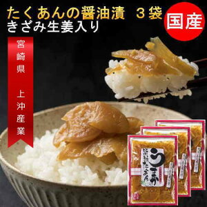 【食欲の秋セール1296円⇒1080円】たくあん 醤油漬け 180g x 3袋セット きざみ生姜入 国産 漬物 送料無料 沢庵 九州 宮崎 産 ご飯のお供 お取り寄せ 常温 メール 便 ギフト プチギフト 贈り物 お