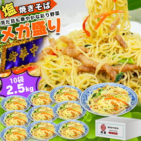 横濱中華街 塩焼そば 野菜たっぷり 10食セット 大容量 2500g（250g×10袋）ギガ盛り キャンプ しおやきそば 冷凍 5食入り 人気グルメ 本場中華料理 まとめ買い 野菜 冷凍食品 詰め合わせ お弁当 おかず 惣菜 即席めん インスタント おつまみ