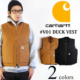 カーハート Carhartt V01 ダック ワークベスト ｜ ベスト メンズ DUCK VEST 中綿 キルティング 12オンスのコットンダック ダイヤモンドキルトライニング ジップアップ 定番 シンプル ロゴ ブラウン ブラック サイズ S M L XL