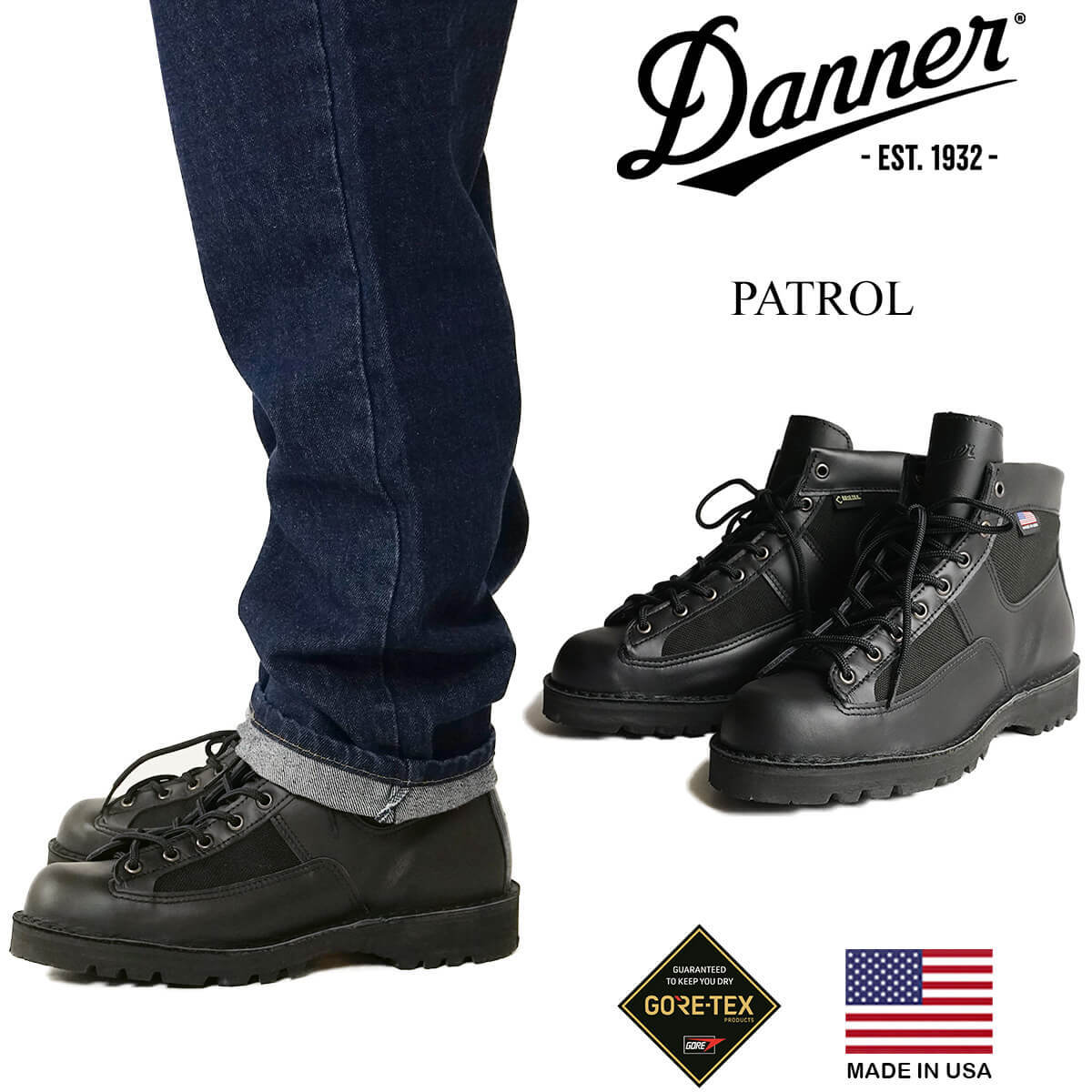 【クーポン配布中】ダナー DANNER パトロール ｜ ブーツ メンズ アメリカ製 ミリタリーブーツ タクティカルブーツ ゴアテックス 靴 25200  ブラック EEワイズ Dワイズ ビブラム シエラソール PATROL MADE IN USA Vibram GORE-TEX |