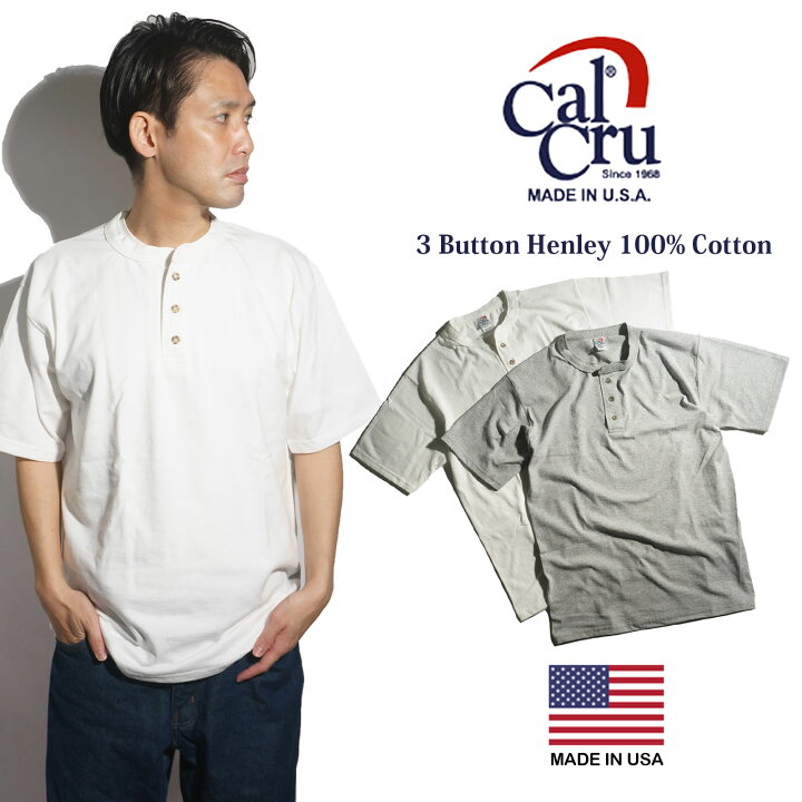 楽天市場】カルクルー Cal Cru 半袖ヘンリーネックTシャツ MADE IN USA 