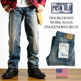 PRISON BLUES プリズンブルース ダブルニーワークジーンズ オリジナルユーズドウォッシュ エンジニアドブルー｜デニム パンツ ジーンズ メンズ 28-42インチ アメリカ製 MADE IN USA ペインターパンツ 岡山の職人による古着中古加工