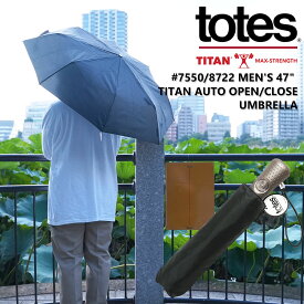 【クーポン配布中】トーツ totes 7550/8722 タイタン 折りたたみ傘 47” TITAN AUTO OPEN/CLOSE ｜ メンズ おりたたみ傘 折畳み傘 耐久性の高いモデル 丈夫 風に強い ボタン式 軽量 ワンタッチ自動開閉 オートマチック 梅雨 紳士傘 携帯 傘 ブラック 黒