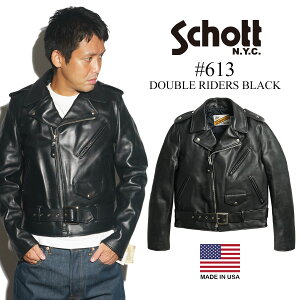 �V���b�g SCHOTT 613 �����X�^�[ �_�u�����C�_�[�X �u���b�N MADE IN USA �b ���C�_�[�X �����Y ���U�[�W���P�b�g �A�����J�� DOUBLE RIDERS BLACK ���^�X�^�b�Y �X�e�A�n�C�h �L���g���C�j���O �I���W�i