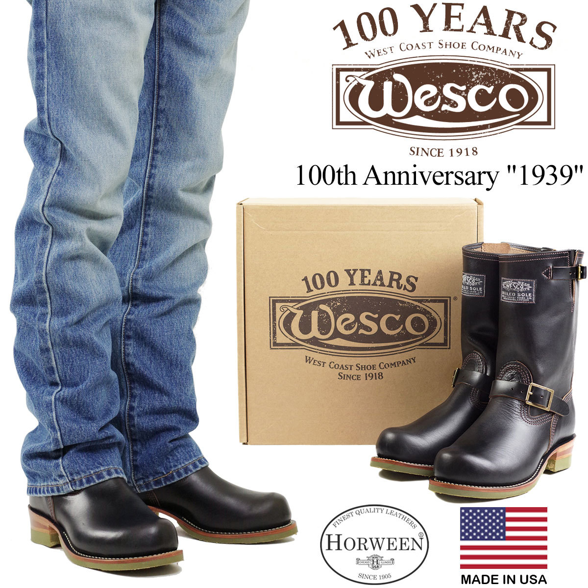 送料無料 メンズ アメリカ製 ウェスコ Wesco #1939 100周年記念 ブラックホースハイド ホーウィン エンジニアブーツ 米国製 人気ブランドの 超人気高品質 ウエスコ 限定