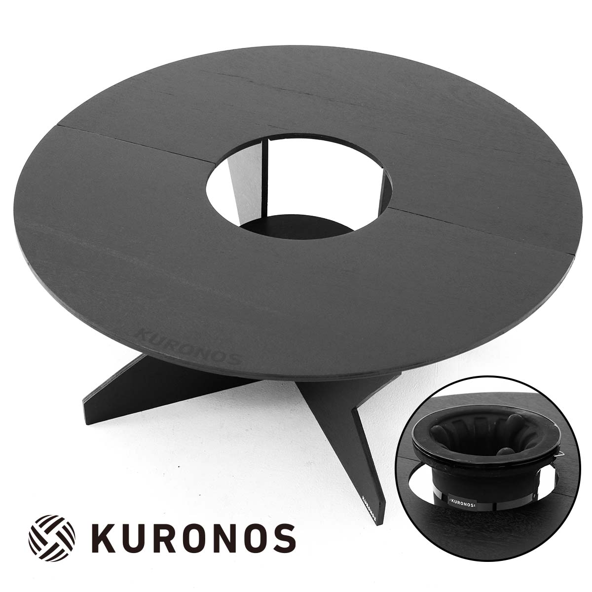 【折りたためて持ち運びも便利！】 KURONOS 黒円卓テーブル 七輪専用 折りたたみ式