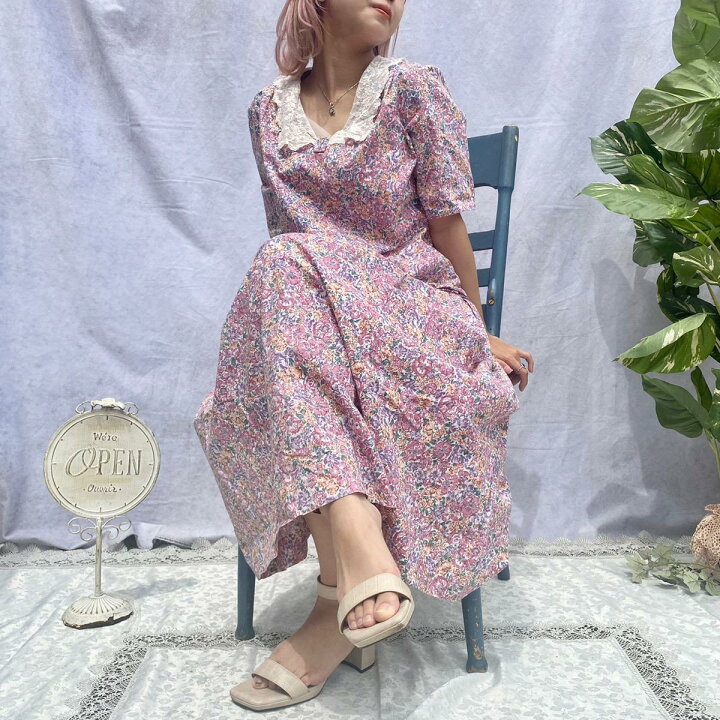 楽天市場】古着 ローラアシュレイ laura ashley 花柄 フレアワンピース 