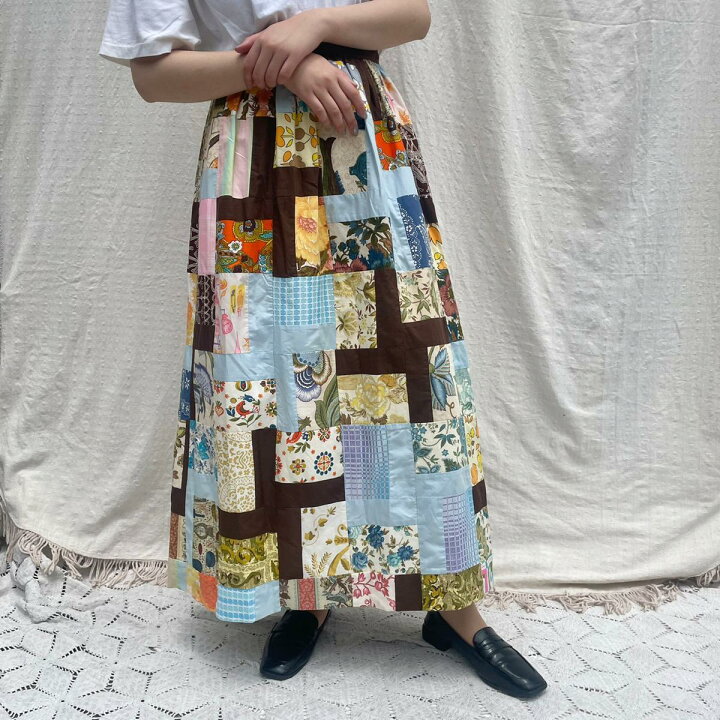 楽天市場】古着 70年代~ UNKNOWN パッチワーク マキシ丈 Aライン  