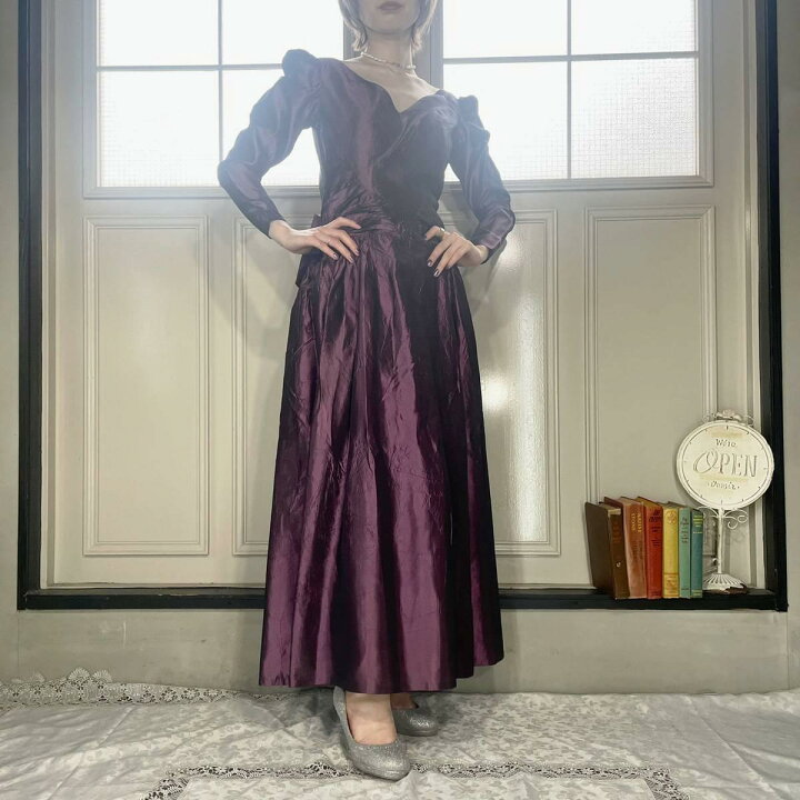 楽天市場】古着 80年代 UNKNOWN 長袖 ワンピース パーティードレス  