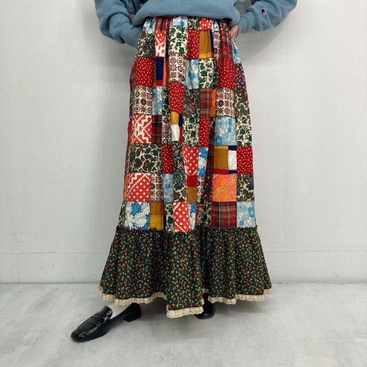 楽天市場】古着 60~70年代 UNKNOWN マキシ丈 パッチワーク 総柄 フリル  