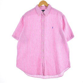 古着 ラルフローレン Ralph Lauren CLASSIC FIT クラシックフィット ストライプ柄 半袖 リネン ボタンダウンシャツ メンズXXL /eaa316841 【中古】 【230323】 【SS2309】