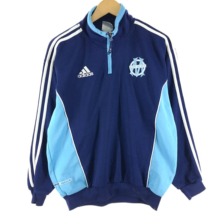 90s 古着 アディダス ハーフジップ 刺繍 ジャージ パーカー マルチブルー 90～00s adidas アディダス トレフォイルロゴ 切替デザイン  トラックジャケット ジャージヴィンテージ ブルー ブラック ビンテージ USA アメリカ古着 メンズL相当 | 古着屋 grin days  memory ... アディダス　ヴィンテージ　トラックジャージ　ハーフジップ