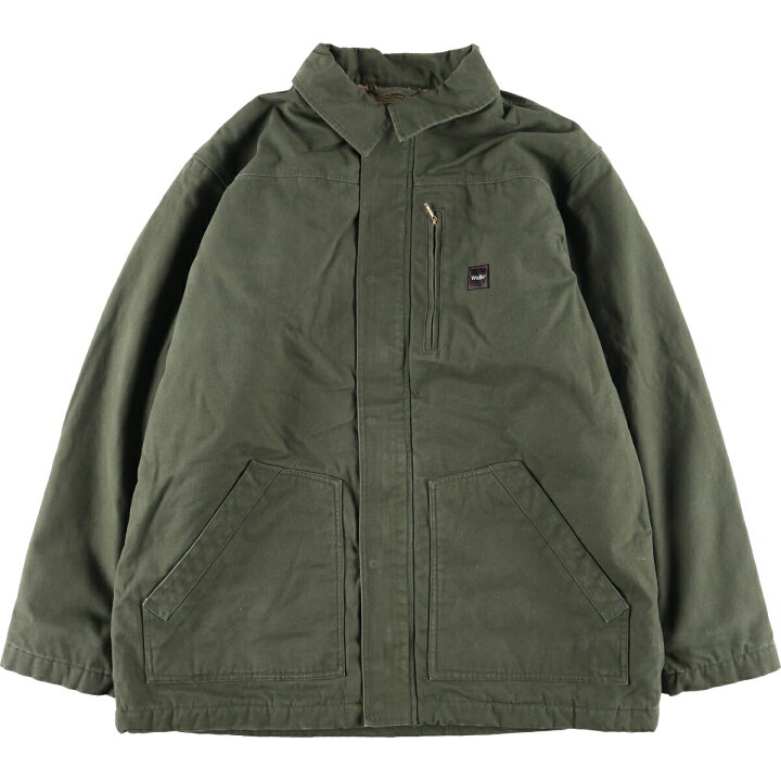 古着 ウォールズ walls USA製 ワークジャケット ダック フルジップ 襟コーデュロイ 中綿 大きいサイズ 2XL  グリーン メンズ