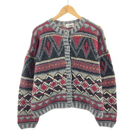 ＼30%OFF／古着 90'S MARSH LANDING 総柄 HAND KNIT ハンドニット ノルディック ウールニットカーディガン レディースM ヴィンテージ /eaa405989 【中古】 【231227】【エルル】 【SS2406】