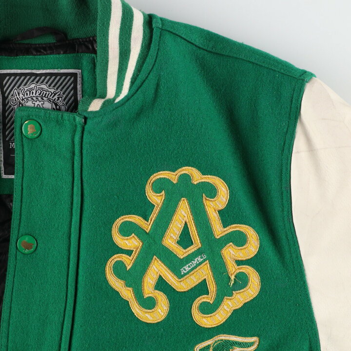 楽天市場】古着 Akademiks フェイクレザー 袖革ウールスタジャン 