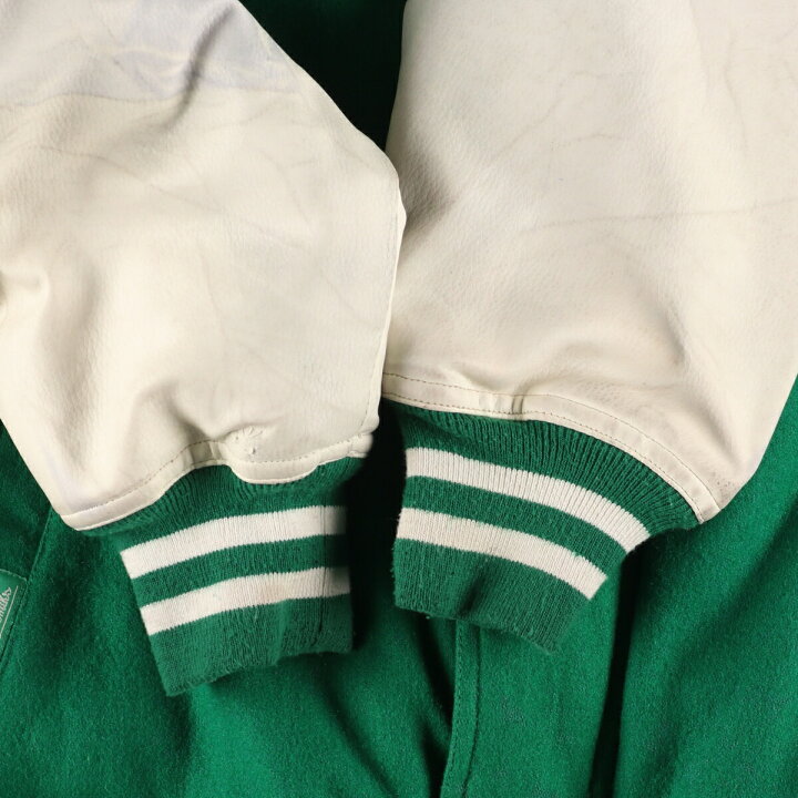 楽天市場】古着 Akademiks フェイクレザー 袖革ウールスタジャン 