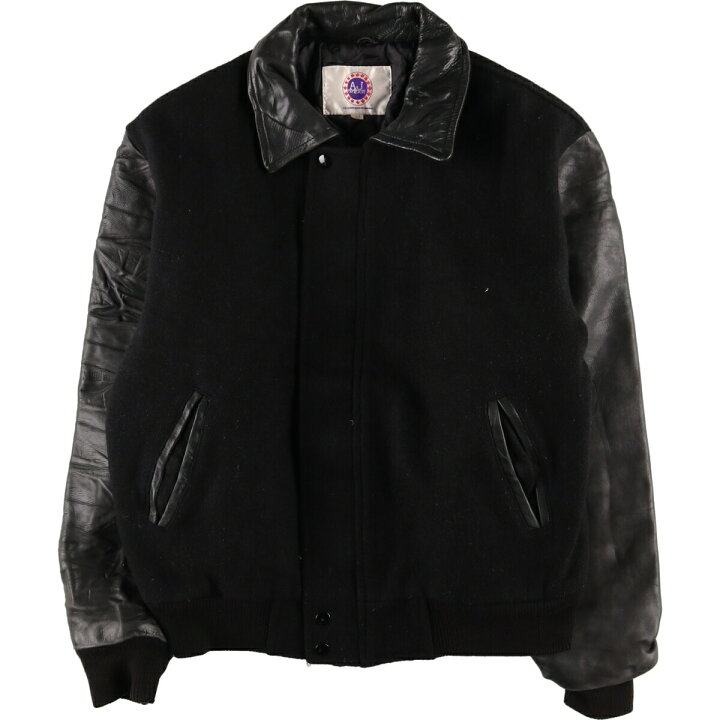 楽天市場】古着 オールブラックカラー A.J WEAR 襟付き 袖革ウール  