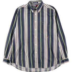 古着 90'S トミーヒルフィガー TOMMY HILFIGER マルチストライプ 長袖 ボタンダウンストライプシャツ メンズXL ヴィンテージ /eaa421348 【中古】 【240226】