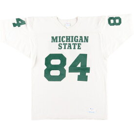 古着 80'S チャンピオン Champion MICHIGAN STATE ミシガン州立大学 Vネック 五分袖 カレッジ フットボールTシャツ USA製 メンズL ヴィンテージ /eaa425352 【中古】 【240323】