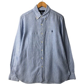 古着 ラルフローレン Ralph Lauren CUSTOM FIT ストライプ柄 長袖 リネン ボタンダウンシャツ メンズL相当 /eaa600511 【中古】 【251115】