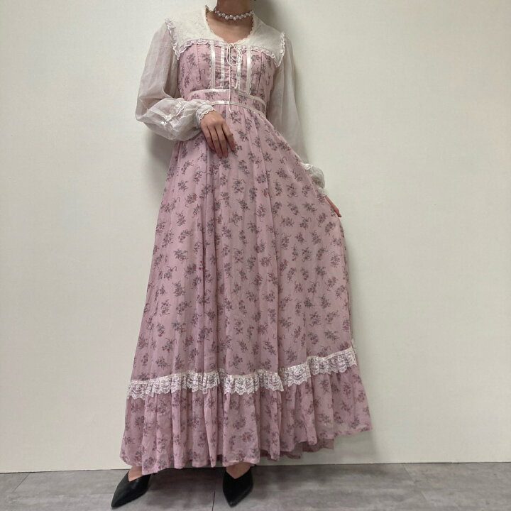 古着 70年代 ガンネサックス GUNNE SAX Jessica 花柄 マキシ丈 長袖  
