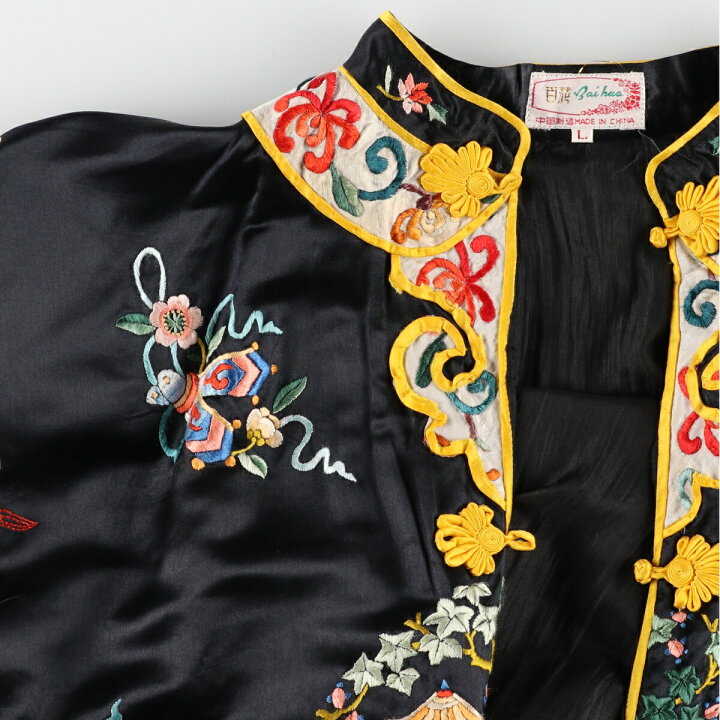 楽天市場】古着 刺繍 マンダリンガウン チャイナガウン レディースL  