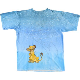 古着 90'S THE DISNEY STORE THE LION KING ライオンキング ムファサ シンバ 大判プリント キャラクタープリントTシャツ USA製 メンズXL ヴィンテージ /evb002156 【中古】【N2307】【VT】【230706】