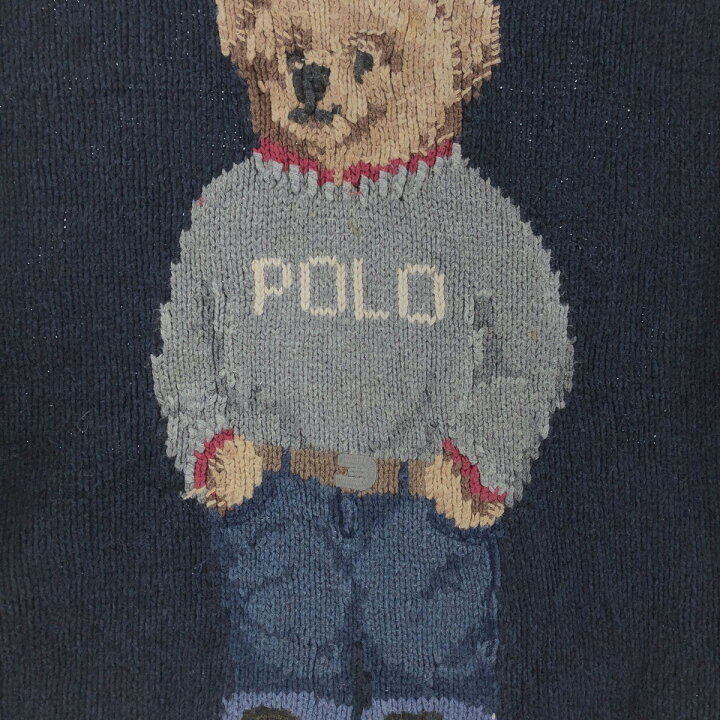 ラルフローレンポロベアクマ刺繍 コットンニットセーター ネイビーXL