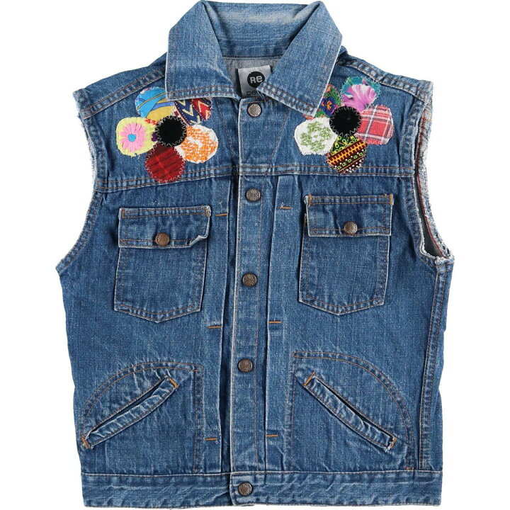 楽天市場】Re Denim 花柄 アップリケ リメイク デニムベスト USA製 