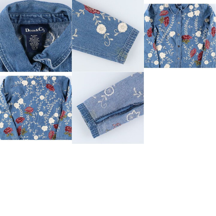 楽天市場】DENIM&Co. 花柄刺繍 総柄 デニムジャケット レディースM 