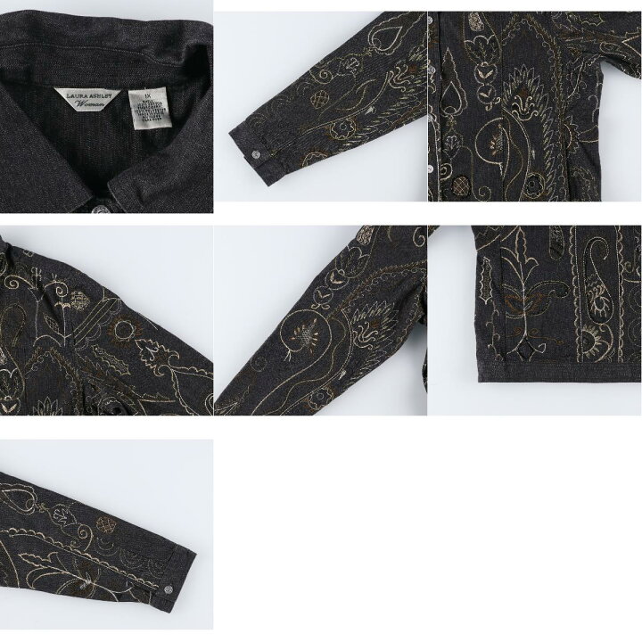 ローラアシュレイ LAURA ASHLEY 総刺繍 ブラックデニムジャケット 