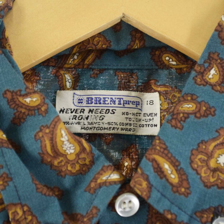 楽天市場】60~70年代 ブレント BRENT 総柄 ペイズリー柄 長袖 ボタン 