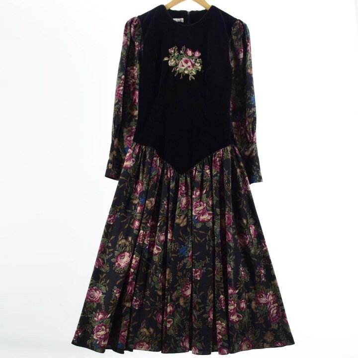 楽天市場】古着 Donna Morgan 花柄 長袖 フレア ワンピース レディース 