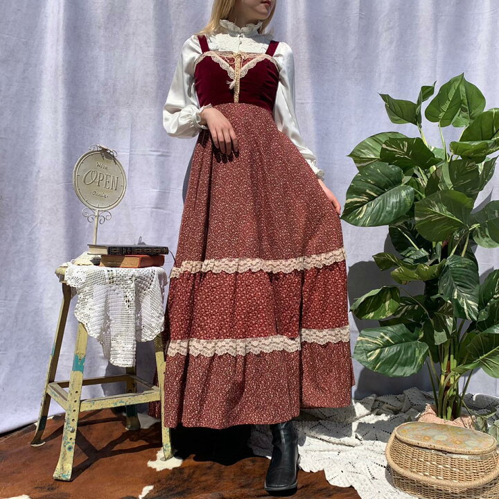 楽天市場】古着 ガンネサックス GUNNE SAX 花柄 ベロア切替 マキシ丈 