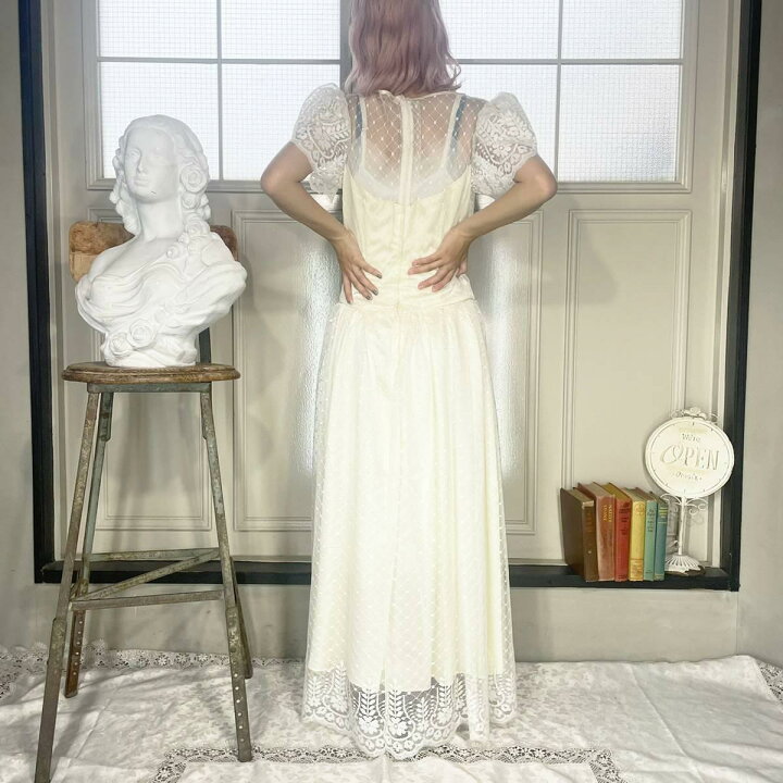 楽天市場】古着 総レース マキシ丈 半袖 ワンピース パーティードレス 