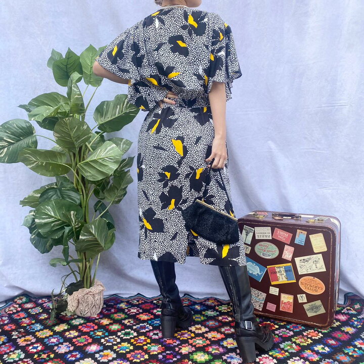 古着 60年代 総柄 マキシ丈 ノースリーブワンピース レディースM  