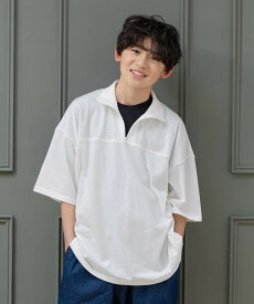 ゆうパケ送料無料 キッズ 半袖 Tシャツ ハーフジップ 男の子 子供服 無地 5分袖 ワイド ビッグ 肩落ち シルエット JAM&LINK 夏服 プルオーバー ハイネック キレイ目 女の子 ユニセックス ファスナー トップス 100 110 120 130 140 150 160cm [M便 1/1]