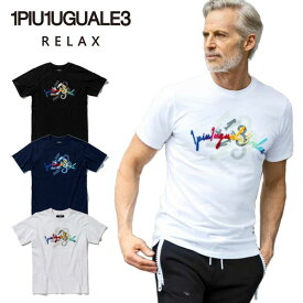 【店内全品ポイント10倍！】【20%OFF】1PIU1UGUALE3 RELAX (ウノピゥウノウグァーレトレリラックス) 3Dレインボーロゴ 半袖 Tシャツ [メンズ] UST-23040 【全3色／S・M・L・XL・XXLサイズ】 ホワイト ネイビー ブラック クルーネック LEON掲載【メール便対応】