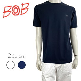 BOB (ボブ) 半袖 Tシャツ [メンズ] 074833010 【WHT/NVY／S・M・L・XL】 ホワイト ネイビー 無地T クルーネック ストレッチ 【メール便対応】