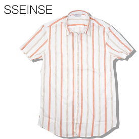 【店内全品ポイント10倍！】【40%OFF】SSEINSE (センス) ストライプ シャツ [メンズ]CE593SS 【ORG／S・M・L・XLサイズ】オレンジ ショートスリーブ 半袖 ストレッチ【メール便対応】