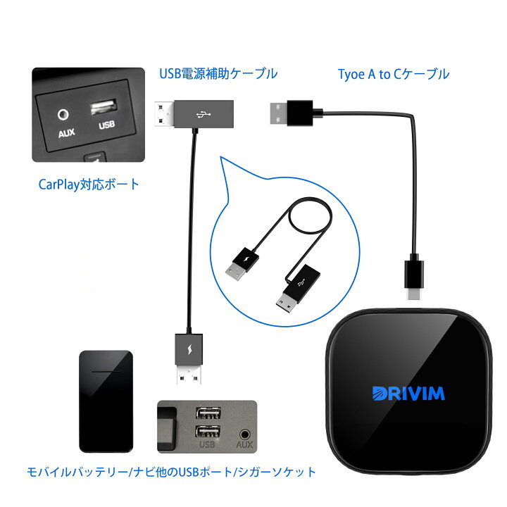 楽天市場】DRIVIM USBケーブル Y形 電源補充用 DRIVIM CARPLAY AI BOX 